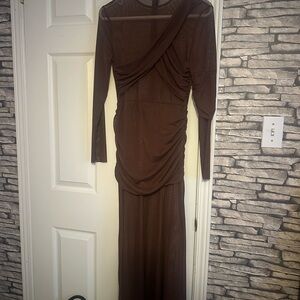 Elegant Brown Long Sleeve Dress